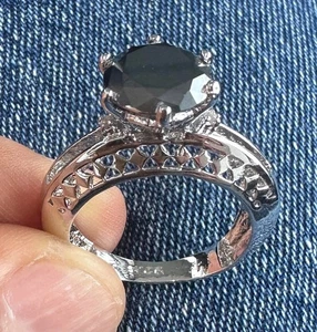 3.03 Ct Black Moissanite & White Natural Raw Diamond 925 Silver Ring Size 7 - Picture 1 of 3