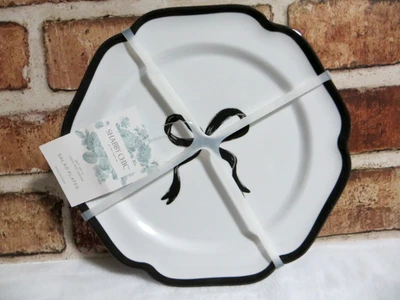Shabby Chic Set of 4 Black Bow Melamine Salad Plates NWT - Image 1 of 4