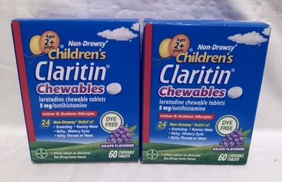 DOS NUEVAS Cajas Claritin Uva Niños Comprimidos Masticables 60+30 = 90 Exp 01/27 Foto 1 de 2