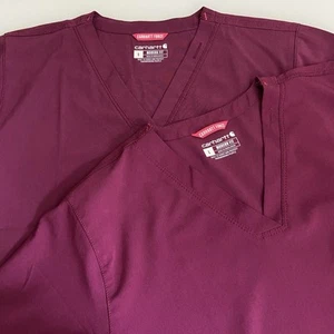 Carhartt Women's Force Modern Fit Cross Flex V Neck Scrub Top Set of 2 Wine Lg - Picture 1 of 10