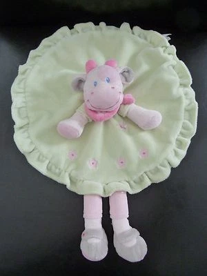 K12. DOUDOU PLAT ROND NICOTOY SIMBA VACHE ROSE VERT FLEURS PAPILLON NEUF* - Photo 1/3