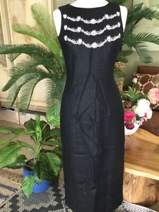 Vintage Santa Fe Tim Tremblay Women 100% Linen Embroidery lined Dress Black 4 - Picture 1 of 18