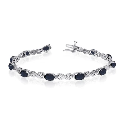 14K White Gold Oval Sapphire and Diamond Bracelet - Image 1 of 3
