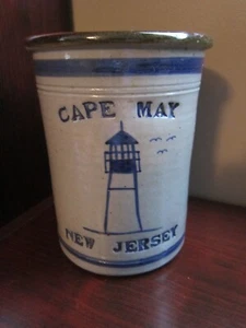 CAPE MAY NJ LIGHTHOUSE HAND MADE POTTERY STONEWARE KITCHEN UTENSILS HOLDER CROCK - Picture 1 of 15