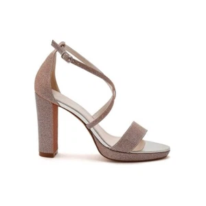 Nivana - Rainbow Club Block Heel Ankle Strap Rose Metallic Wedding Sandals - Picture 1 of 5