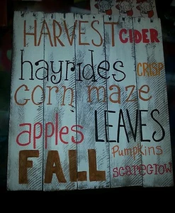 19x17 Palettenschild Ernte Herbst Kürbisse Apfelwein Weihnachten recycelt handbemalt  - Bild 1 von 1