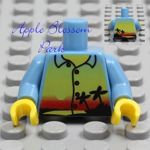 NEW Lego Boy/Girl Medium BLUE MINIFIG TORSO w/Yellow Island Sunset Print Shirt - Picture 1 of 4