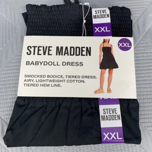 NWT Steve Madden BabyDoll Mini Dress Size 2XL Black Stretch Sleeveless Tiered - Picture 1 of 4