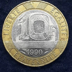 1990 France 10 Francs Bimetallic Spirit of Freedom Sculpture 22.86mm coin - Picture 1 of 10