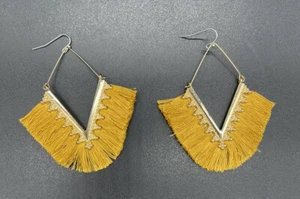 Mustard Gold Tassel Boho Fringe V Earrings New - Picture 1 of 3