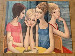 RARE MDH MARGARET KEANE MID-CENTURY PRINT "FRESHMEN GIRLS" UNFRAMED 20" X 24" - Picture 1 of 4