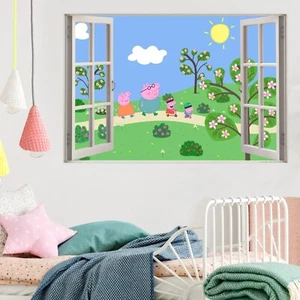 Peppa Pig Wall Sticker - Peppa and Family Park Scene Window Wall Decal Kids Art - Picture 1 of 4