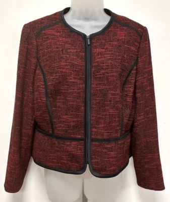NEW! Hobbs UK16 red/black-mix tweed Florrie lined zip-up long-sleeved jacket - Image 1 of 4