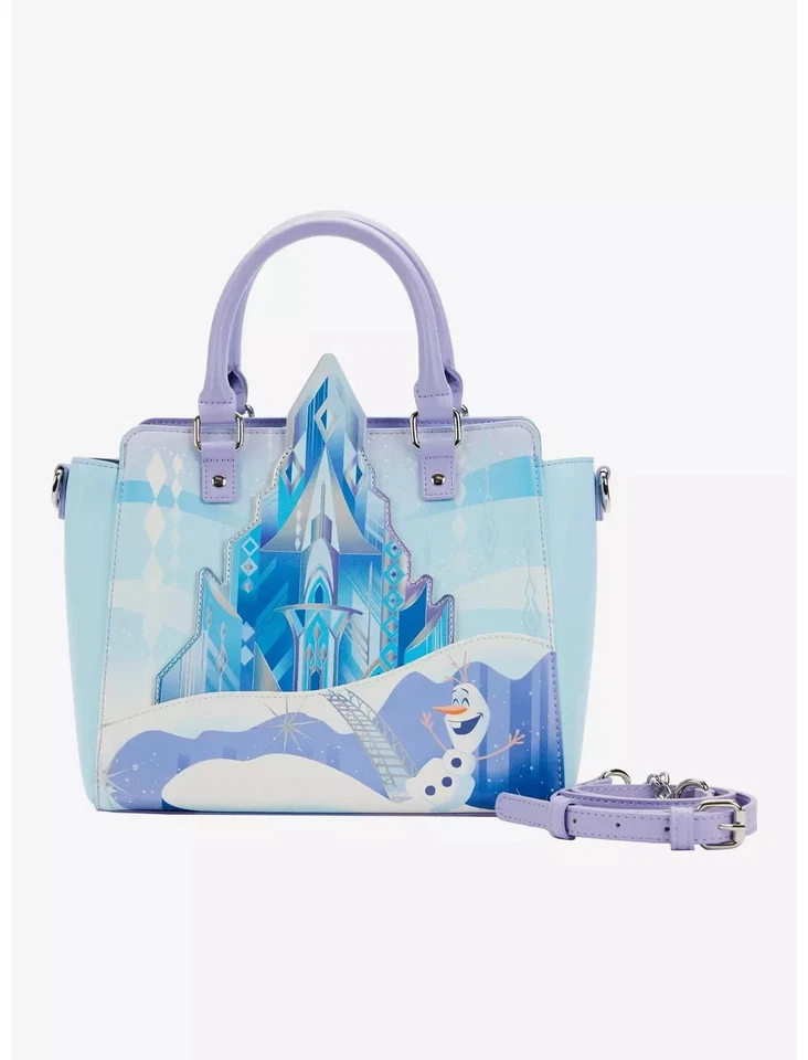 LOUNGEFLY DISNEY FROZEN ICE CASTLE SATCHEL BAG PURSE OLAF ANNA ELSA KRISTOFF NWT - Image 1 of 4