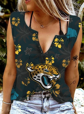 Jacksonville Jaguars Womens V-neck Tanks Ring Hole Vest Sleeveless Loose Tops Cover
