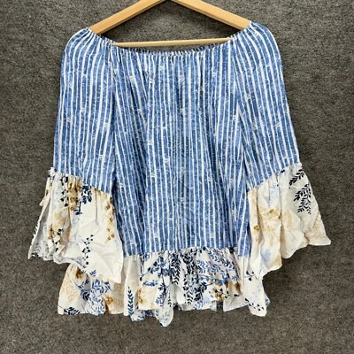 Blusa Spense Mujer M Mediana Azul Rayas Manga Larga Cuello Redondo Pullover Informal Foto 1 de 4