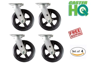 CASTERHQ - 6" X 2" Dumpster Mold On Rubber Swivel Caster (Set Of 4) Grease Zerk - Picture 1 of 4
