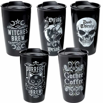 Alchemy Gothic Ceramic Travel Coffee Mug Witches Purrfect Brew Gothee Cat Ouija