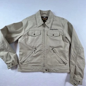 Harley-Davidson Women's Denim Jacket Cream/Beige Embroidered Logos Size Small - Picture 1 of 16