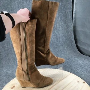 Via Spiga Booties Womens 10M Beige Knee High Wedge Side Zip Casual Leather - Picture 1 of 17