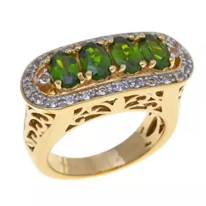 Joyería Meher's VERMEIL 2 quilates. ANILLO DE PLATA ESTERLINA DE DIÓPSIDO ESTE OESTE CROMADO - Imagen 1 de 2