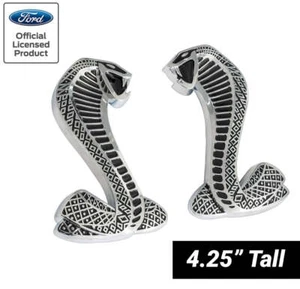 2007-2014 Shelby GT500 4.25" Cobra Snake Fender Side Emblems Black & Chrome Pair - Foto 1 di 4