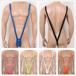 Men's One Piece Deep V-Shaped Mankini Underwear Suspender Bodysuit Strap Thongs - Picture 1 of 56