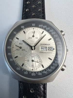 Dugena Chronograph Automatik Uhr Valjoux 7750 Edelstahl, 70er selten - Bild 1 von 4