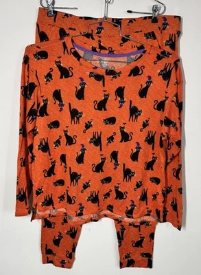 Conjunto de pijama de gato naranja y negro Celebra Halloween para mujer talla XL salón relax Foto 1 de 4