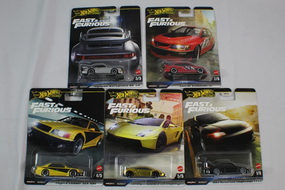 2025 Hot Wheels Fast & Furious Premium M Case Set Of 5 - Civic, Chaser, Porsche - Image 1 of 4