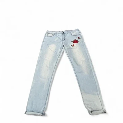 Легкая стирка узкие джинсы из денима красная роза вышитый дизайн размер 34 x 30,5" - Изображение 1 из 4