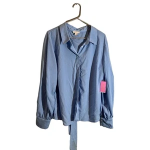 Riley & Rae Camille Blouze Top Women's Size XXL Icy Blue Tie Neck Core Bow NEW - Picture 1 of 6