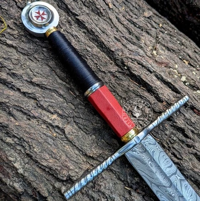 Hand Forged Medieval Longsword Damascus steel crusades sword with scabbard - Image 1 of 4