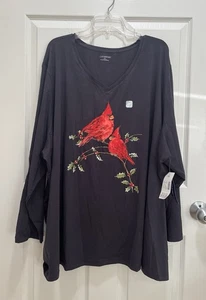 Camiseta CATHERINES Talla 5X Estampado Cardinal Acebo Elastizada Gris Rojo Cuello en V Nueva con Etiquetas - Imagen 1 de 11