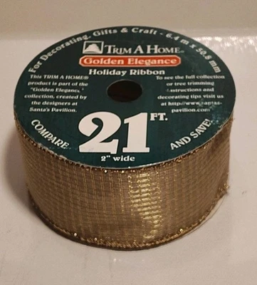 Vintage Kmart Trim A Home Golden Elegance Mesh Holiday Ribbon 21Ft Wire Edge 2"  - Image 1 of 4