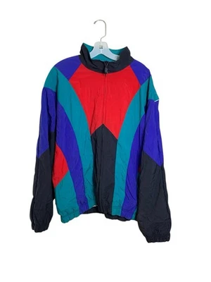 Chaqueta cortavientos vintage Reebok para hombre L roja verde azulado púrpura negra bloques de colores años 90 Foto 1 de 4