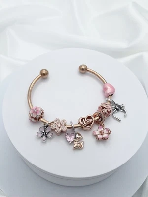 Linx Rose Gold Open Bangle with Rose Gold Mom Themed Charms - Image 1 of 4