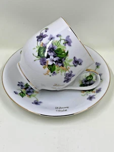 Taza de té y platillo Norcrest vintage - violeta de febrero - fina china púrpura antigua - Imagen 1 de 10