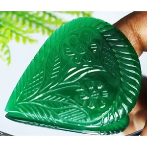 94.00Cts Elegants Natural Green Onyx Carving  Pear Shape Loose Gemstone - Picture 1 of 5