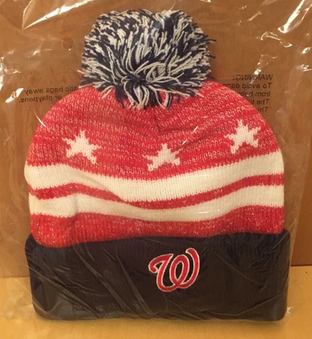 Washington Nationals Curly "W" Winter Beanie Knit Cap SGA 10/2/22 New In Bag Cover
