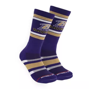 Mitchell & Ness Purple/Gold Stripe Baltimore Ravens Crew Socks - Picture 1 of 2