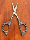Antique VICTORIAN REPOUSSE STERLING SILVER SMALL SCISSORS Germany 1890 broke tip