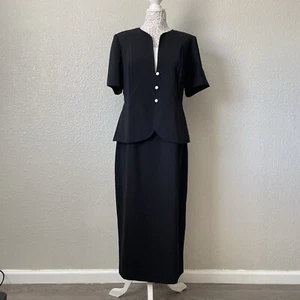 Danny and Nicole Sz 10 Black Pearl Button Secretary Fitted Jacket Dress Vintage - Picture 1 of 16