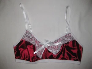 Shein lace trim satin pullover padless bralette S burgundy w/white nip - Picture 1 of 2