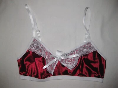 Shein Encaje Ribete Satén Jersey Sin Almohadillas Bralette S Borgoña con Blanco Nip Foto 1 de 2