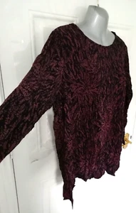 Yong Kim 14 Shirt Blouse Top Black Purple Floral Crinkle Long Lagenlook Ladies - Picture 1 of 7