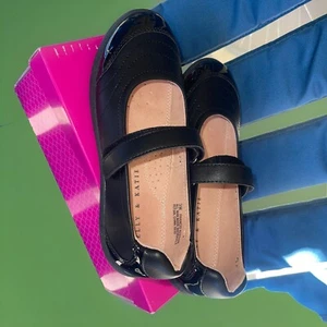 Kelly Katie Girls Francis Mary Jane Flat 3M Black Leather Hook Loop Casual Shoes - Picture 1 of 5