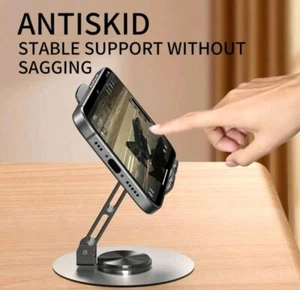 Support téléphone en aluminium rotatif 360° - Double pli, compatible iPhone et Android - Photo 1 sur 6