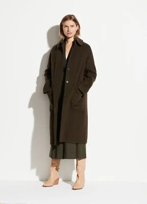 NEW VINCE Wool Patch Pocket Coat in Mineral Pine Olive Green Women's Large $775 - Image 1 of 4