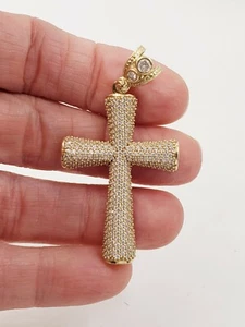 Colgante Cruz Oro Amarillo 10KT con Piedras Simuladas - Imagen 1 de 8